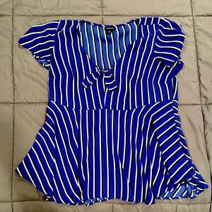 Torrid blue, black and white striped flowy blouse.